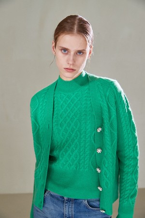 [22FW] CASHMERE 100% MOCK NECK CABLE KNIT TOP (4COLOR)