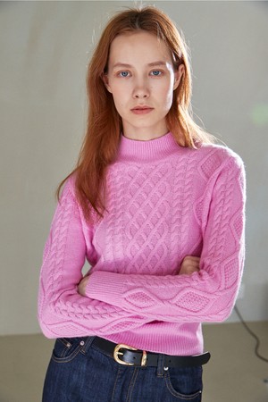 [22FW] CASHMERE 100% MOCK NECK CABLE KNIT TOP (4COLOR)