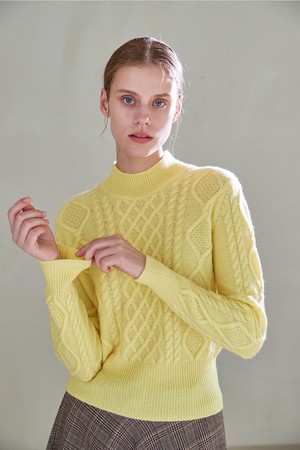 [22FW] CASHMERE 100% MOCK NECK CABLE KNIT TOP (4COLOR)