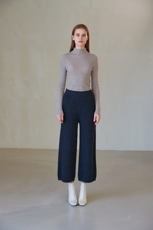 [22FW] CASHMERE 100% HIGHNECK RIBBED SLIM KNIT TOP (BEIGE)