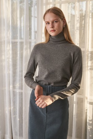 [22FW] CASHMERE 100% HIGH NECK PULLOVER (GREY)