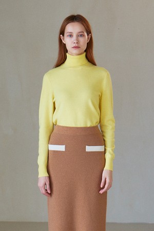 [22FW] CASHMERE 100% HIGH NECK PULLOVER (YELLOW)