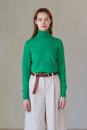 [22FW] CASHMERE 100% HIGH NECK PULLOVER (GREEN)