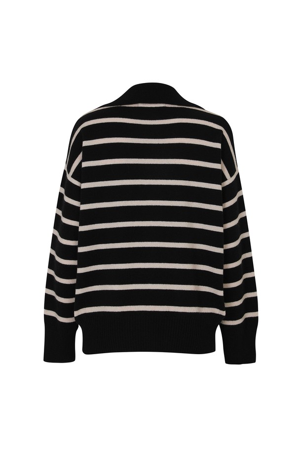 CALLAITE - 니트 / 가디건 - [23FW] Cashmere Stripe Open Collar Sweater