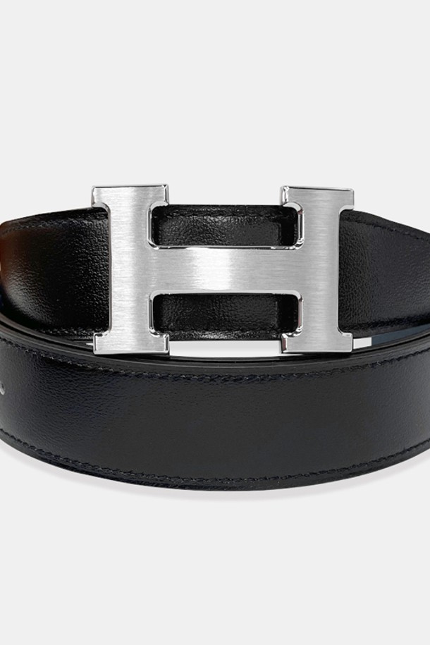 HERMES - 벨트 - 에르메스 남자 벨트 실버H 버클 리버서블 블랙블루 32mm