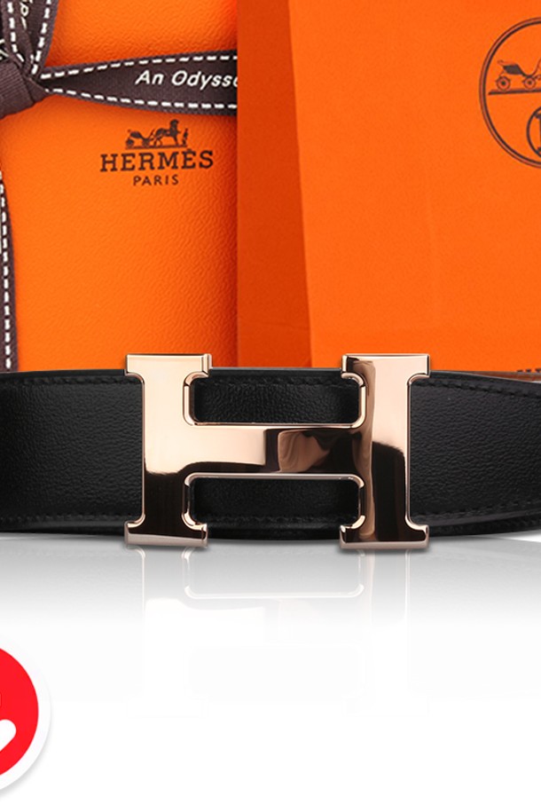 HERMES - 벨트 - 에르메스 남자 벨트 로즈골드H 버클 리버서블 블랙 골드 32MM H064544CDZ2