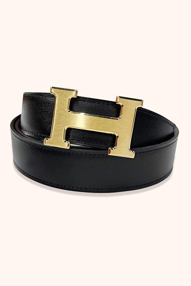 HERMES - 벨트 - 에르메스 남자 벨트 골드H 버클 리버서블 블랙에땅 32mm