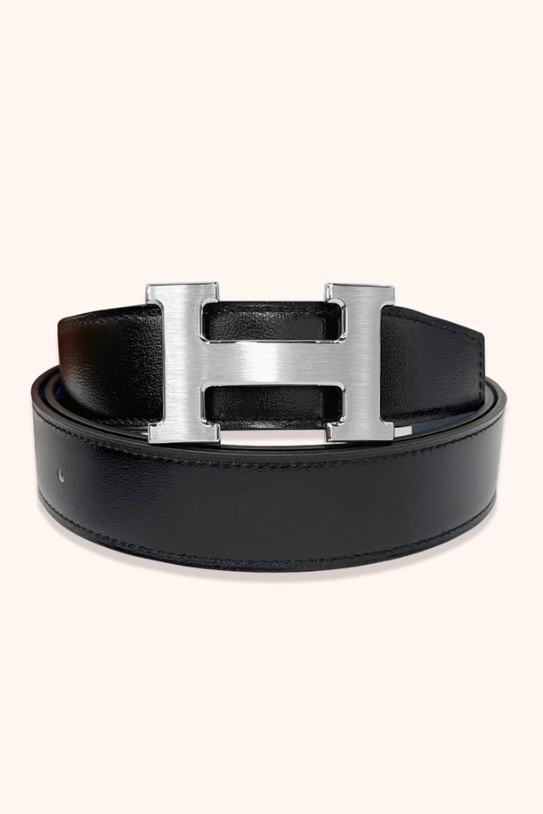 HERMES - 벨트 - 에르메스 남자 벨트 실버H 버클 리버서블 블랙블루 32mm