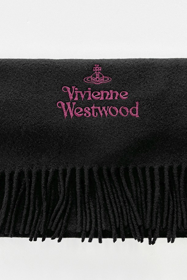 Vivienne Westwood - 스카프/머플러 - 내일도착(선물포장 공식케이스) 비비안웨스트우드 자수 로고 울 머플러 목도리 블랙 81030007