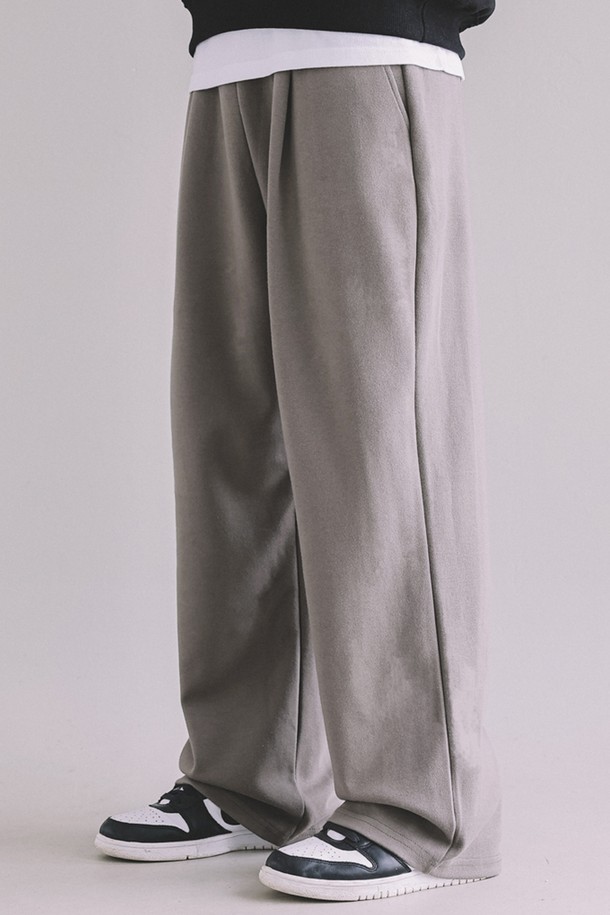 MACASITE - 조거/스웨트팬츠 - One-tuck banding wide sweat pants Charcoal gray