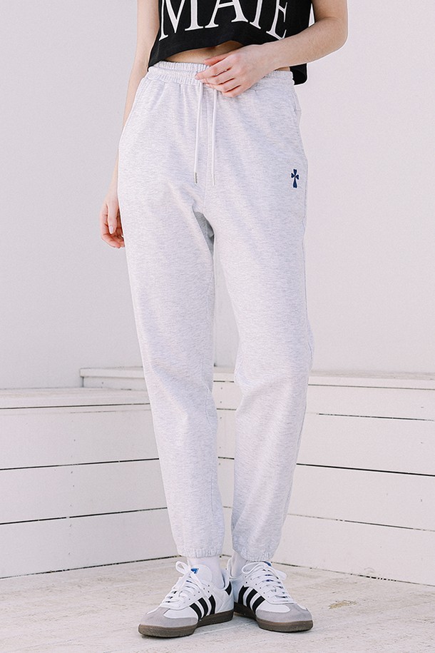 MACASITE - 롱/미디팬츠 - Woman Hank Logo Sweat Jogger Pants White Melange Gray