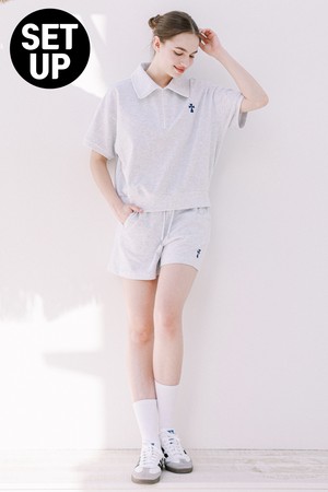 [SET] Women Hank Logo Half Zipup TEE Shorts Setup_ 3 color