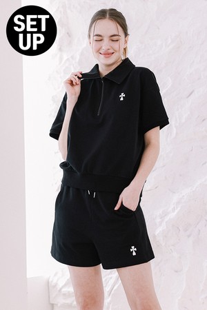 [SET] Women Hank Logo Half Zipup TEE Shorts Setup_ 3 color