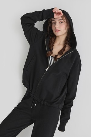 ENOUGH TIME HOOD ZIP UP SET UP(BLACK)