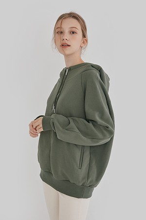 HALF ZIP UP HOOD TOP(DARK GREEN)