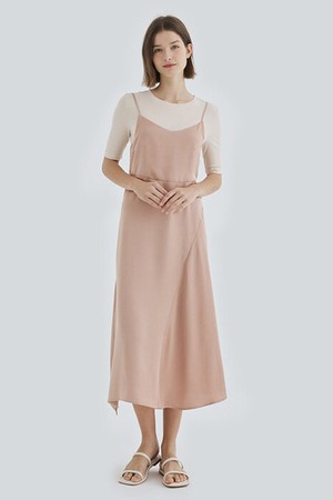 SATIN SLIP DRESS SET (PEACH)