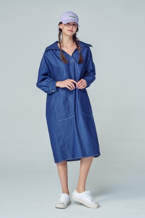 DENIM SHIRRING DRESS