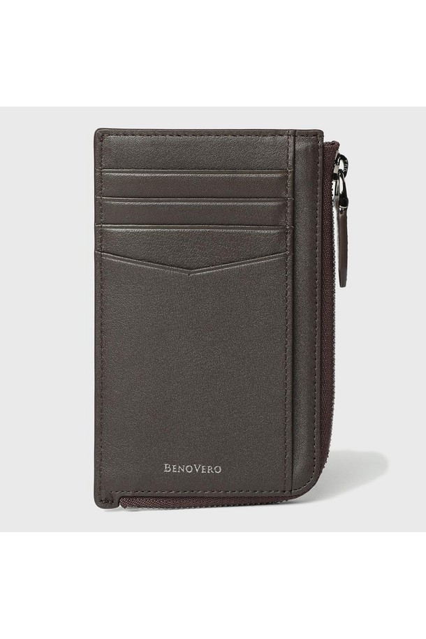 BENOVERO - 악세서리 - [베노베로] 알렉스 소프트 엠보 소가죽 지퍼 카드지갑 Cardholder 4cc brown (BJF1ACP5205W1)