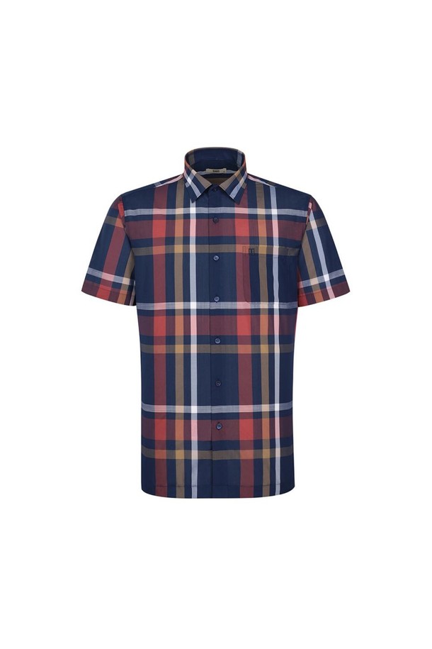 DAKS SHIRTS - 반팔셔츠 - [닥스셔츠] 울폴리 미디움 체크 캐주얼 반팔셔츠 레귤러핏 네이비 (DKS3SHCS724N1)
