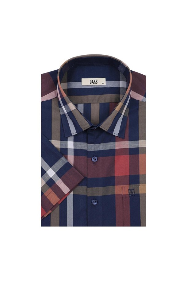 DAKS SHIRTS - 반팔셔츠 - [닥스셔츠] 울폴리 미디움 체크 캐주얼 반팔셔츠 레귤러핏 네이비 (DKS3SHCS724N1)