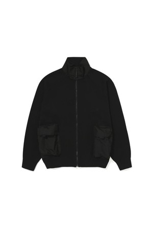 HIGH NECK POCKET CARDIGAN - BLACK