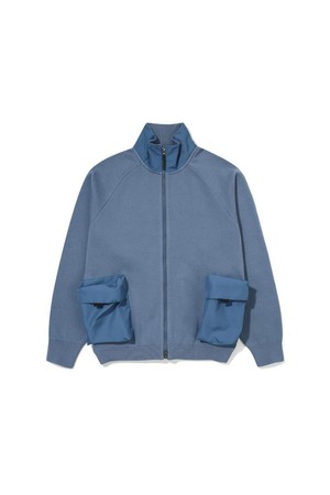 HIGH NECK POCKET CARDIGAN - BLUE