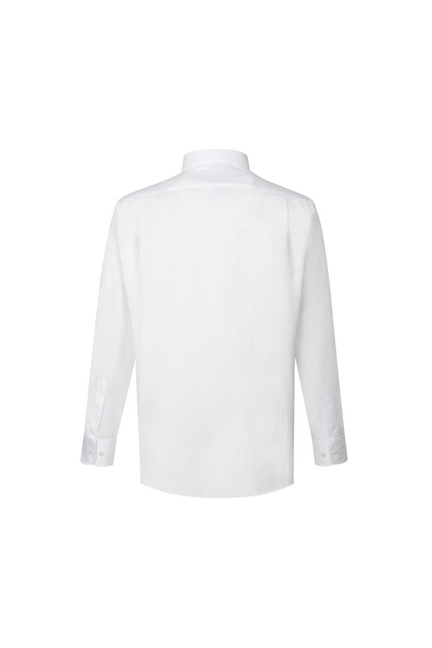 **면혼방 솔리드 드레스 셔츠 레귤러핏**

면과 폴리에스터 혼방 소재로 제작되어 부드러운 촉감과 은은한 광택이 돋보이는 남성용 드레스 셔츠입니다. 세미 와이드 칼라와 긴소매 디자인으로 클래식하고 베이직한 스타일을 연출하며, 레귤러핏으로 편안한 착용감을 제공합니다. 가을, 겨울 시즌에 적합하며, 비즈니스 및 일상 용도로 활용 가능합니다. 카라 키퍼 내장, 테이프 프레스 봉제, DAKS 시그니처 자수 디테일이 돋보이며, 드레이프성이 우수합니다. 오피스룩, 출근룩, 회의룩 등 격식 있는 자리에 잘 어울리는 아이템입니다.
