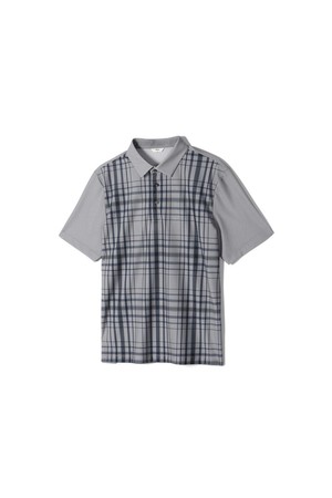 스판 체크 카라 티셔츠 그레이
