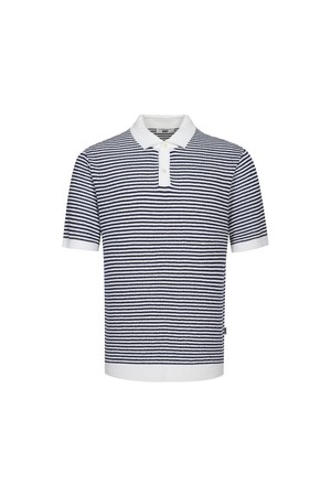 스트라이프 반팔 카라니트