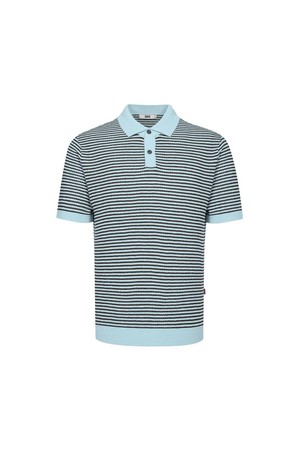 스트라이프 반팔 카라니트