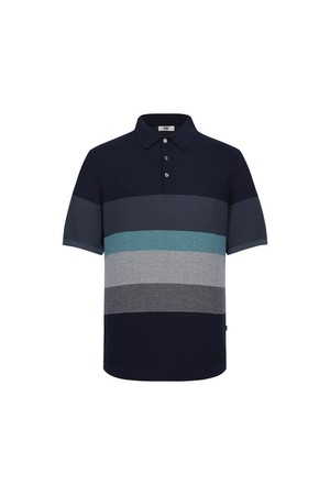 컬러 블럭 반팔 카라 니트