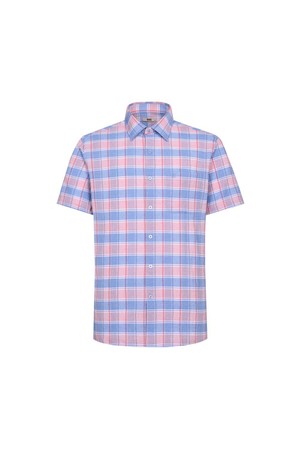 린넨혼방 이지케어 미디움체크 스트레치 반팔셔츠