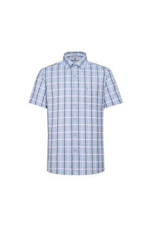 린넨혼방 미디움체크 캐주얼 반팔셔츠