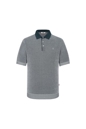 투톤 자카드 반팔 카라 니트