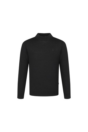 울 100 워셔블 하프터틀 풀오버 니트 블랙
