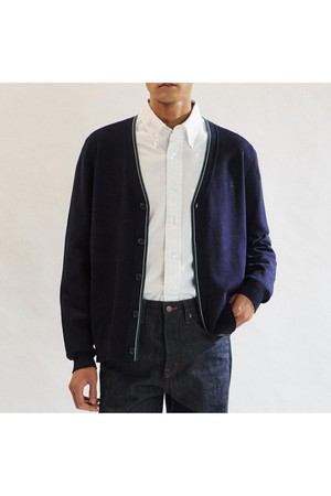 티핑 배색 포인트 가디건 네이비