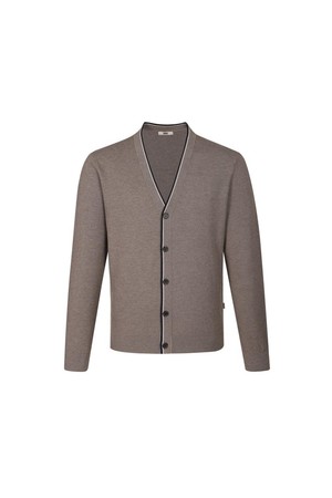 티핑 배색 포인트 가디건 브라운