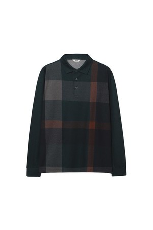 체크 프린트 카라 티셔츠 카키