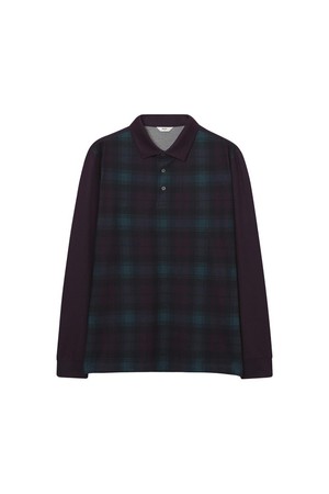 체크 프린트 카라 티셔츠 와인