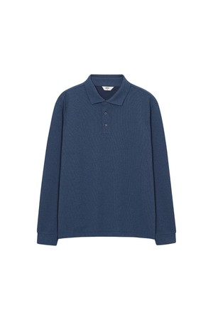 레이온 혼방 기모 카라 티셔츠 블루