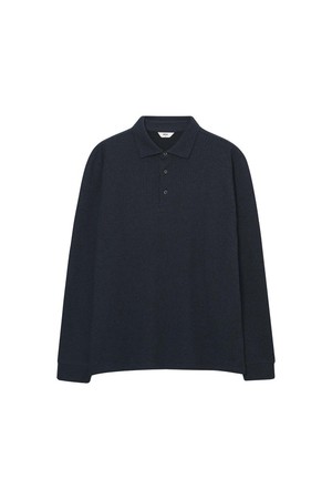 레이온 혼방 기모 카라 티셔츠 네이비