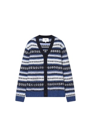 페어아일 V넥 가디건 블루