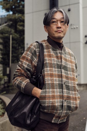 방모 체크 패턴 블루종 카키