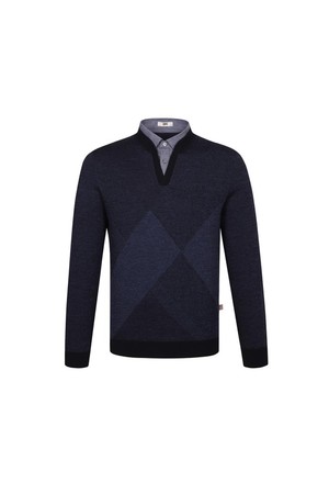 울100 자카드 셔츠레이어드 스웨터