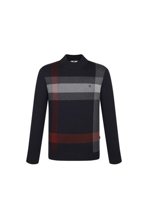 울혼방 빅체크 하프터틀넥 니트