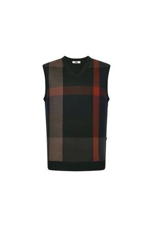 울혼방 빅체크 브이넥 베스트