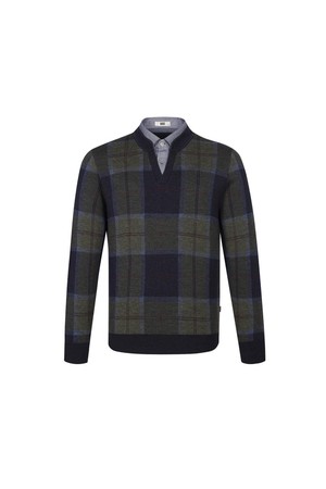 울100 셔츠레이어드 체크 스웨터