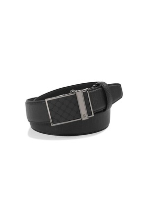 더비엠보 소가죽 흑유광 로고패턴 자동벨트 BLACK