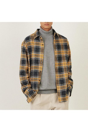 기모 면100 미디움체크 셔츠 루즈핏