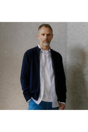 비스코스혼방 티핑 배색 가디건